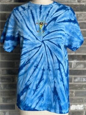 Y2K Rainforest Cafe Gecko Frog Embroidered Blue Tie Dye T Shirt M